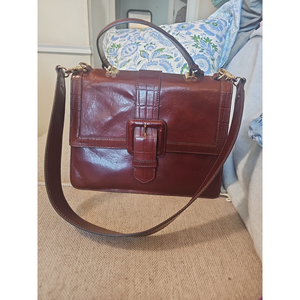 Brahmin Francine Satchel Handbag Purse Brown Leather Buckle Shoulder Strap - Picture 13 of 14